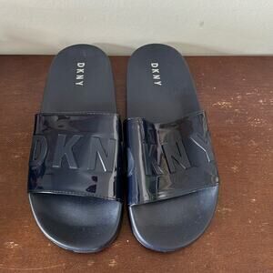 DKNY | Patent Navy Blue Slides Size 10 NWOT